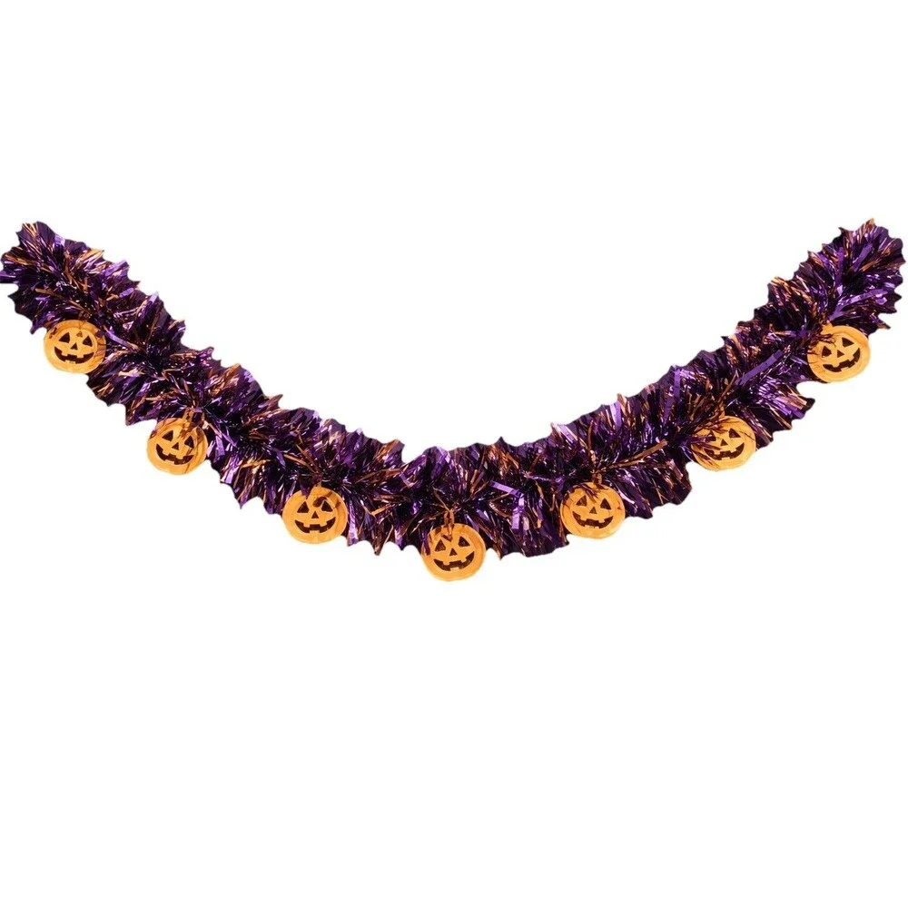 Halloween Tinsel Garland Purple Black Orange Pumpkin Hanging Decor Party 33 ft